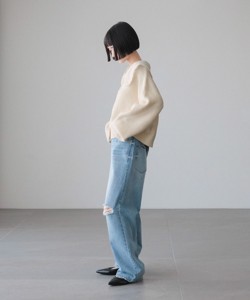 LOWRYS FARM（ローリーズファーム）の「レースカラーニットカーディガン　 646619（カーディガン/ボレロ・レディース・グレー/アイボリー/ネイビー・FREE）」の7枚目の写真