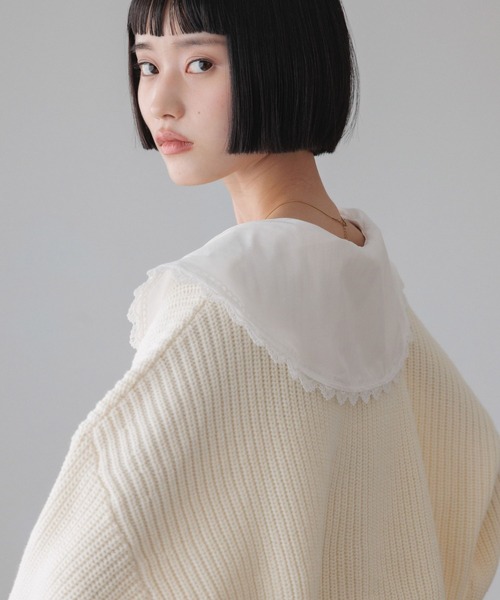 LOWRYS FARM（ローリーズファーム）の「レースカラーニットカーディガン　 646619（カーディガン/ボレロ・レディース・グレー/アイボリー/ネイビー・FREE）」の9枚目の写真