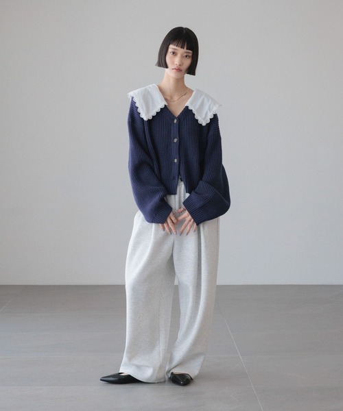 LOWRYS FARM（ローリーズファーム）の「レースカラーニットカーディガン　 646619（カーディガン/ボレロ・レディース・グレー/アイボリー/ネイビー・FREE）」の10枚目の写真