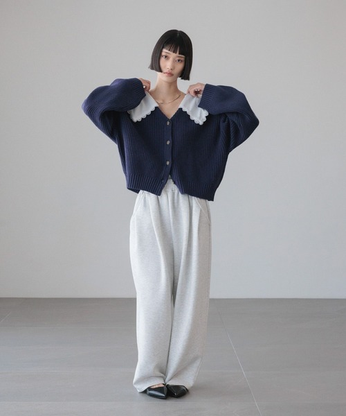 LOWRYS FARM（ローリーズファーム）の「レースカラーニットカーディガン　 646619（カーディガン/ボレロ・レディース・グレー/アイボリー/ネイビー・FREE）」の11枚目の写真