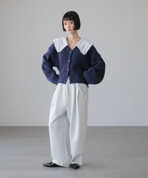 LOWRYS FARM（ローリーズファーム）の「レースカラーニットカーディガン　 646619（カーディガン/ボレロ・レディース・グレー/アイボリー/ネイビー・FREE）」の12枚目の写真