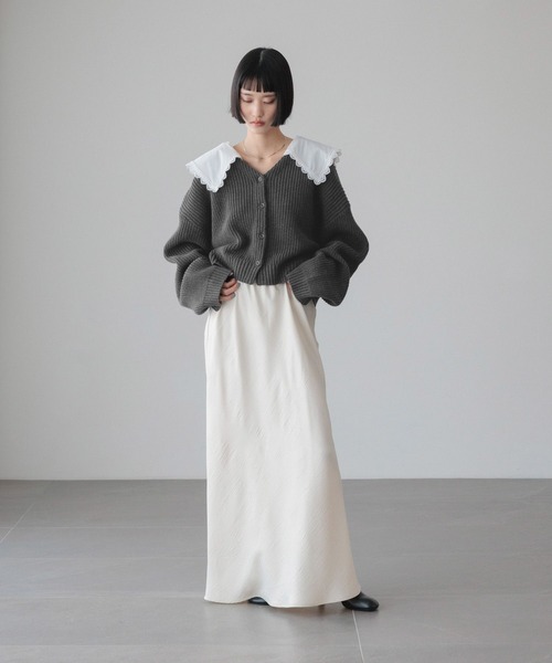 LOWRYS FARM（ローリーズファーム）の「レースカラーニットカーディガン　 646619（カーディガン/ボレロ・レディース・グレー/アイボリー/ネイビー・FREE）」の15枚目の写真