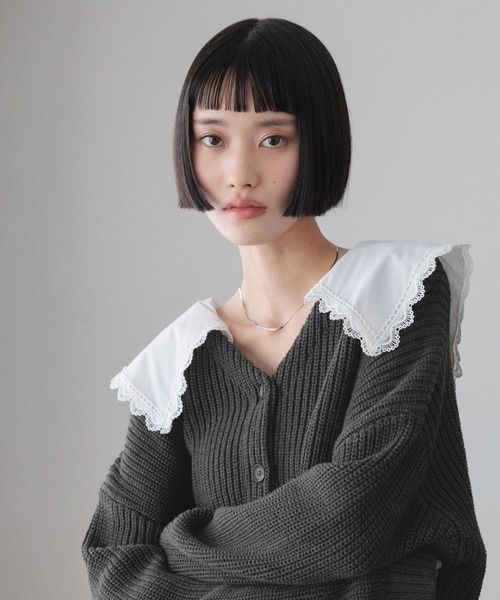 LOWRYS FARM（ローリーズファーム）の「レースカラーニットカーディガン　 646619（カーディガン/ボレロ・レディース・グレー/アイボリー/ネイビー・FREE）」の17枚目の写真