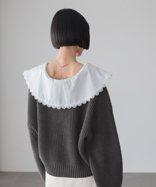 LOWRYS FARM（ローリーズファーム）の「レースカラーニットカーディガン　 646619（カーディガン/ボレロ・レディース・グレー/アイボリー/ネイビー・FREE）」の19枚目の写真