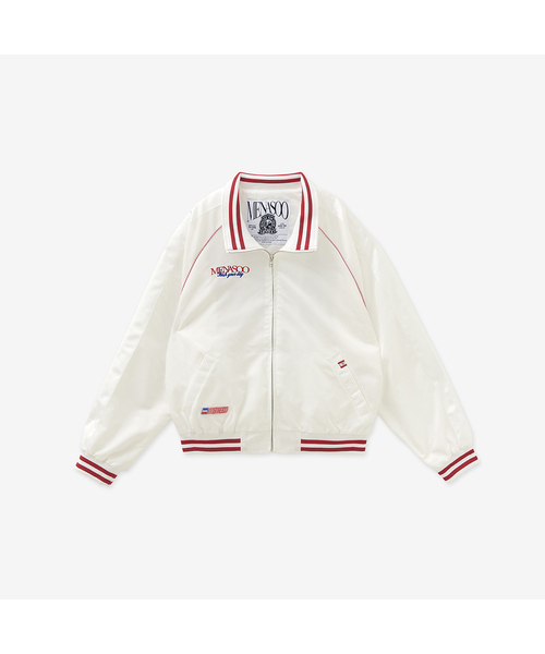 MENASOO(ミナス)の「Menasoo Hearttrack Nylon Baseball Jumper_White(ナイロンジャケット・レディース・ホワイト・F)」の1枚目の写真