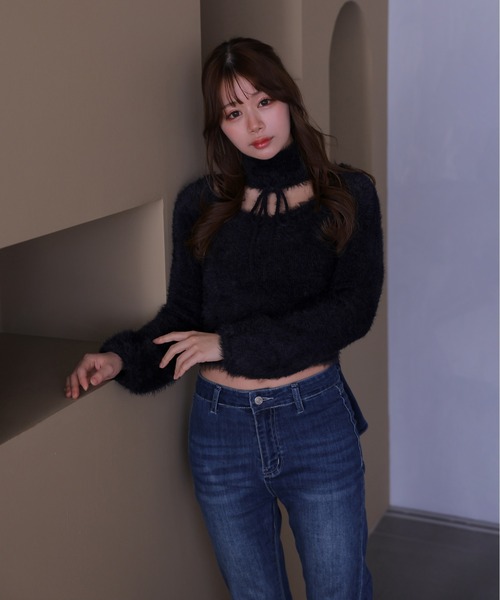 M DOLLY(エムドリー)の「*M DOLLY original* shaggy zita ribbon tops/シャギージータリボントップス(ニット/セーター・レディース・アイボリー/ブラック/キャメル・FREE)」の11枚目の写真