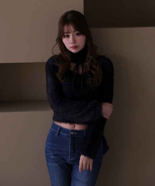 M DOLLY(エムドリー)の「*M DOLLY original* shaggy zita ribbon tops/シャギージータリボントップス(ニット/セーター・レディース・アイボリー/ブラック/キャメル・FREE)」の14枚目の写真