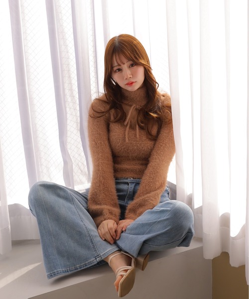 M DOLLY(エムドリー)の「*M DOLLY original* shaggy zita ribbon tops/シャギージータリボントップス(ニット/セーター・レディース・アイボリー/ブラック/キャメル・FREE)」の17枚目の写真