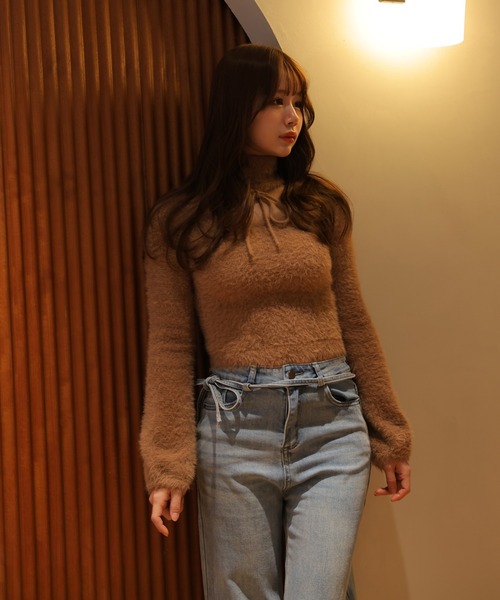 M DOLLY(エムドリー)の「*M DOLLY original* shaggy zita ribbon tops/シャギージータリボントップス(ニット/セーター・レディース・アイボリー/ブラック/キャメル・FREE)」の18枚目の写真