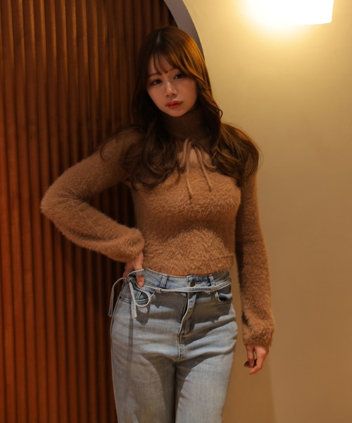 M DOLLY(エムドリー)の「*M DOLLY original* shaggy zita ribbon tops/シャギージータリボントップス(ニット/セーター・レディース・アイボリー/ブラック/キャメル・FREE)」の19枚目の写真