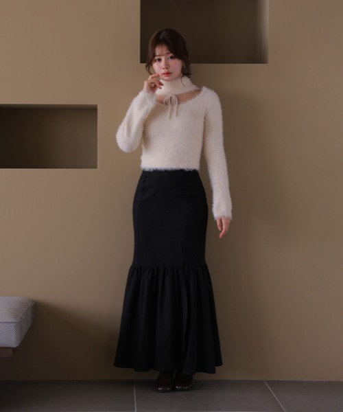 M DOLLY(エムドリー)の「*M DOLLY original* shaggy zita ribbon tops/シャギージータリボントップス(ニット/セーター・レディース・アイボリー/ブラック/キャメル・FREE)」の10枚目の写真