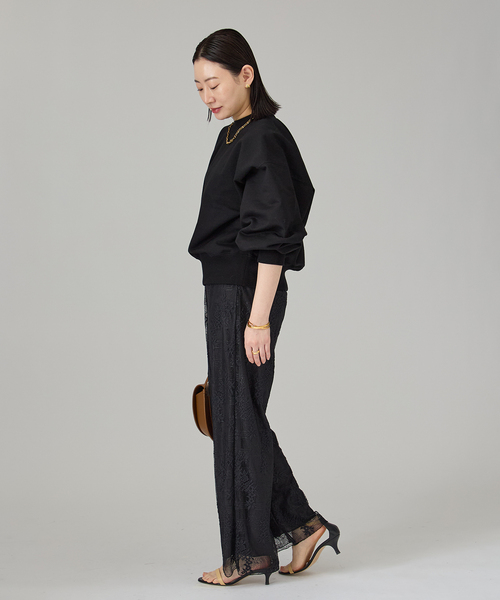 VERMEIL par iena（ヴェルメイユパーイエナ）の「《WEB限定》シルケットコットンスウェット（Tシャツ/カットソー・レディース・ブラック/アイボリー・FREE）」の4枚目の写真