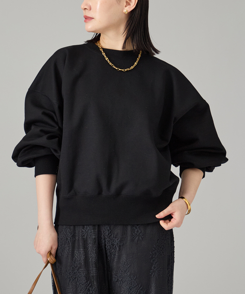 VERMEIL par iena（ヴェルメイユパーイエナ）の「《WEB限定》シルケットコットンスウェット（Tシャツ/カットソー・レディース・ブラック/アイボリー・FREE）」の6枚目の写真