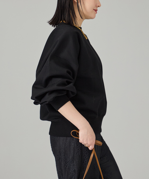 VERMEIL par iena（ヴェルメイユパーイエナ）の「《WEB限定》シルケットコットンスウェット（Tシャツ/カットソー・レディース・ブラック/アイボリー・FREE）」の8枚目の写真