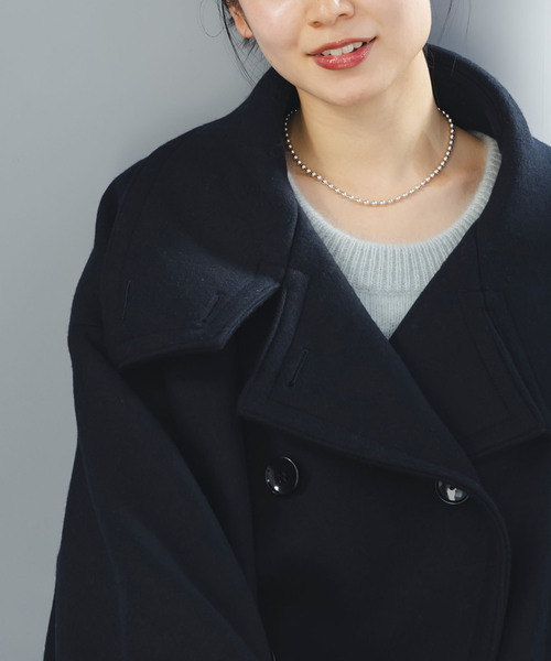 Noble(ノーブル)の「《追加》スタンドカラーオーバーコート(その他アウター・レディース・キャメル/ネイビー・FREE)」の4枚目の写真