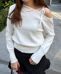 ♡【新品タグ付き】moripon ワンショルダー ニット ﾓﾘﾉｶﾞｯｺｳ コットンテレコニットハイネックロングスリーブトップス