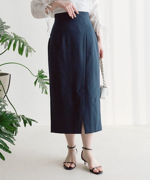 La boutique BonBon（ラブティックボンボン）の「【今すぐお届け！・サイズ展開】ドライオックスナロースカート（スカート・レディース・ピンク/ホワイト/サックスブルー/ネイビー・34/36/38）」の3枚目の写真