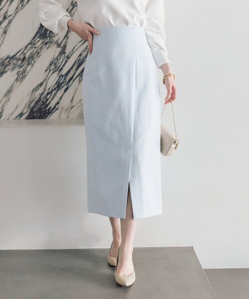 La boutique BonBon（ラブティックボンボン）の「【今すぐお届け！・サイズ展開】ドライオックスナロースカート（スカート・レディース・ピンク/ホワイト/サックスブルー/ネイビー・34/36/38）」の4枚目の写真