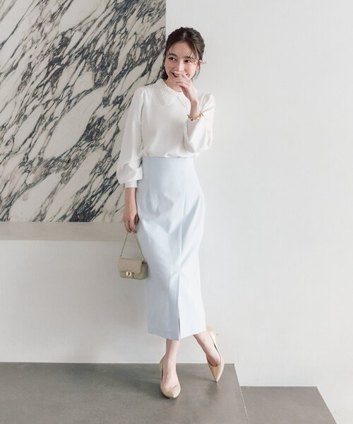 La boutique BonBon（ラブティックボンボン）の「【今すぐお届け！・サイズ展開】ドライオックスナロースカート（スカート・レディース・ピンク/ホワイト/サックスブルー/ネイビー・34/36/38）」の13枚目の写真