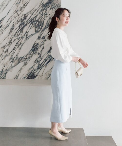 La boutique BonBon（ラブティックボンボン）の「【今すぐお届け！・サイズ展開】ドライオックスナロースカート（スカート・レディース・ピンク/ホワイト/サックスブルー/ネイビー・34/36/38）」の14枚目の写真