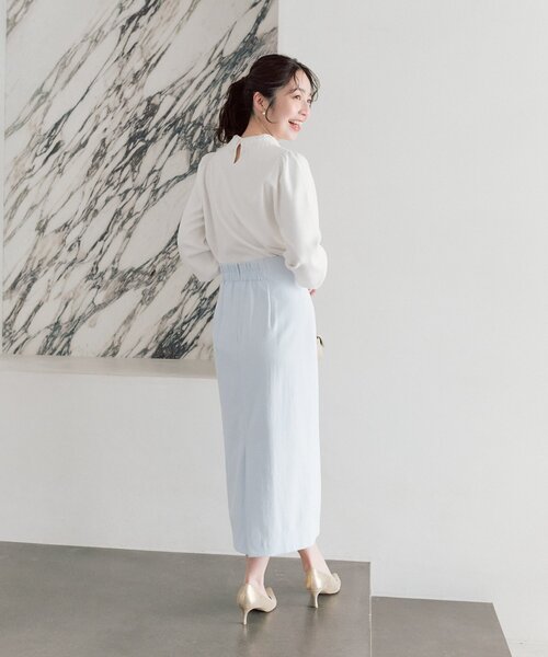 La boutique BonBon（ラブティックボンボン）の「【今すぐお届け！・サイズ展開】ドライオックスナロースカート（スカート・レディース・ピンク/ホワイト/サックスブルー/ネイビー・34/36/38）」の15枚目の写真