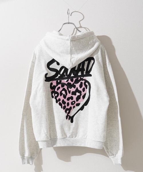 1111clothing(ワンフォークロージング)の「レオパード ハート サガラ刺繍 プルパーカー / Leopard Heart Sagara Embroidery Pullover Hoodie(パーカー・メンズ・ブラック系2/ブラック系1/ホワイト系2/ホワイト系1・M/L)」の7枚目の写真