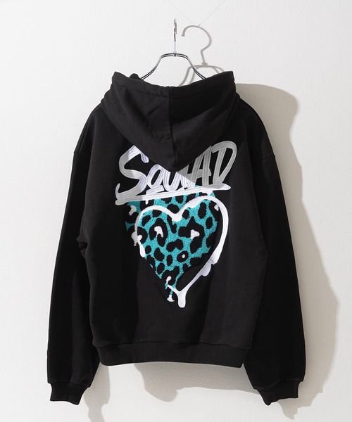 1111clothing(ワンフォークロージング)の「レオパード ハート サガラ刺繍 プルパーカー / Leopard Heart Sagara Embroidery Pullover Hoodie(パーカー・メンズ・ブラック系2/ブラック系1/ホワイト系2/ホワイト系1・M/L)」の11枚目の写真