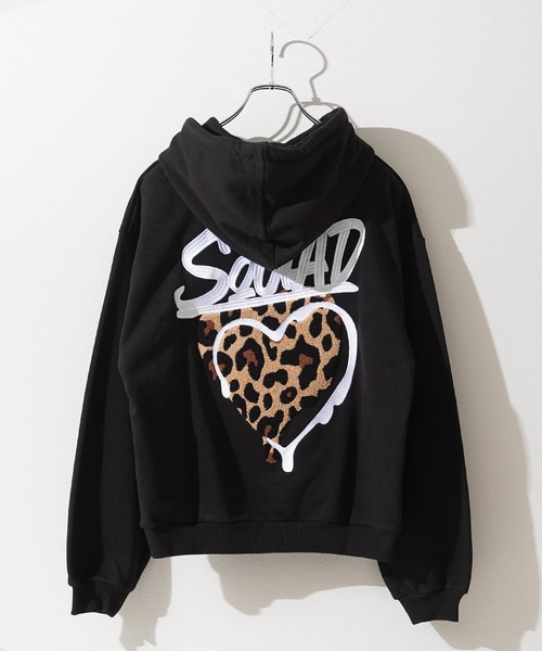 1111clothing(ワンフォークロージング)の「レオパード ハート サガラ刺繍 プルパーカー / Leopard Heart Sagara Embroidery Pullover Hoodie(パーカー・メンズ・ブラック系2/ブラック系1/ホワイト系2/ホワイト系1・M/L)」の13枚目の写真