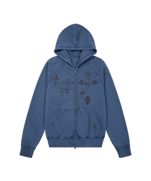Pigment Dyed Cross Zip-Up Hoodie (Blue)
