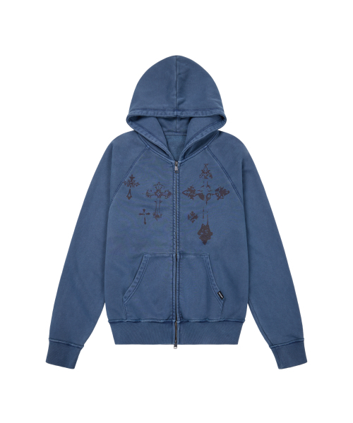 AAKAM(アーカム)の「Pigment Dyed Cross Zip-Up Hoodie (Blue)(パーカー・レディース・その他・1/2)」の1枚目の写真
