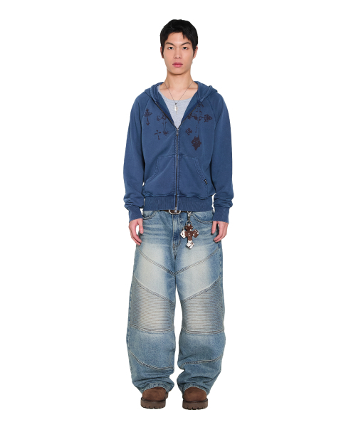 AAKAM(アーカム)の「Pigment Dyed Cross Zip-Up Hoodie (Blue)(パーカー・レディース・その他・1/2)」の3枚目の写真