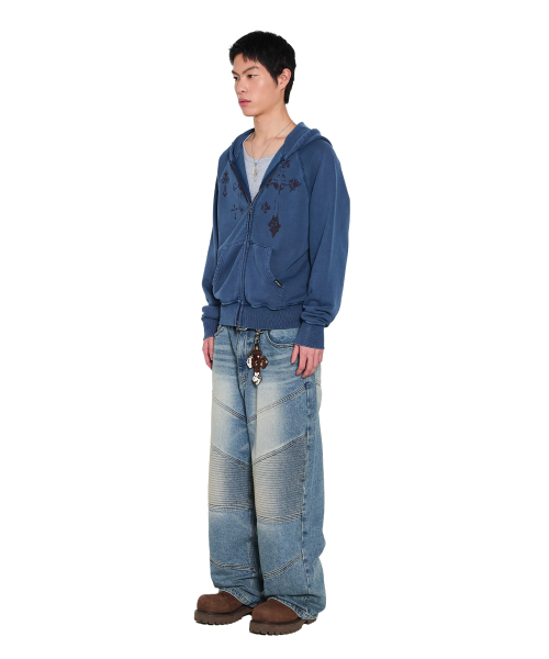 AAKAM(アーカム)の「Pigment Dyed Cross Zip-Up Hoodie (Blue)(パーカー・レディース・その他・1/2)」の4枚目の写真