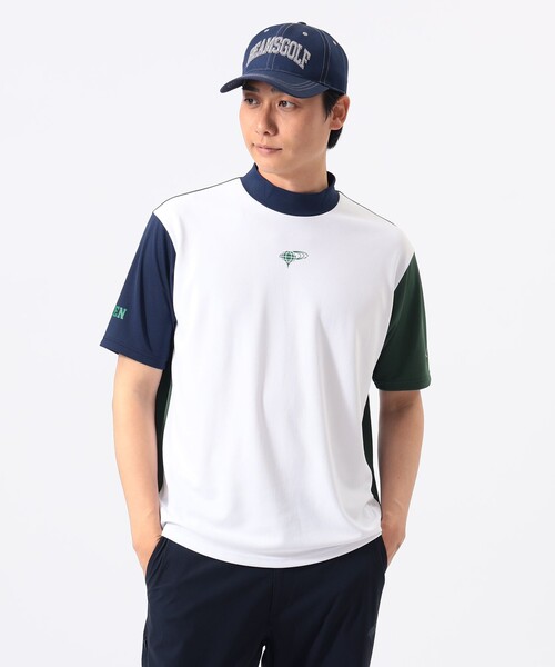 BEAMS GOLF(ビームスゴルフ)の「ORANGE LABEL / クレイジーパターン モックネックシャツ(吸水速乾・UVカット)(シャツ/ブラウス・メンズ・ホワイト/ネイビー・S/XL/M)」の1枚目の写真