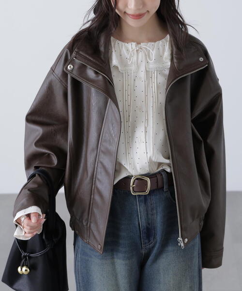 FREE'S MART（フリーズマート）の「◆スタンド合皮ブルゾン（ブルゾン・レディース・ブラック/ブラウン/ベージュ系その他・MEDIUM/SMALL）」の8枚目の写真