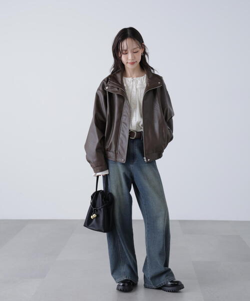 FREE'S MART（フリーズマート）の「◆スタンド合皮ブルゾン（ブルゾン・レディース・ブラック/ブラウン/ベージュ系その他・MEDIUM/SMALL）」の9枚目の写真