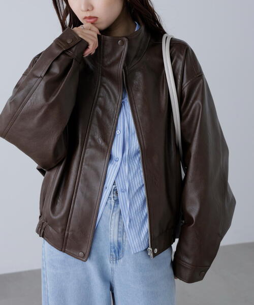 FREE'S MART（フリーズマート）の「◆スタンド合皮ブルゾン（ブルゾン・レディース・ブラック/ブラウン/ベージュ系その他・MEDIUM/SMALL）」の13枚目の写真