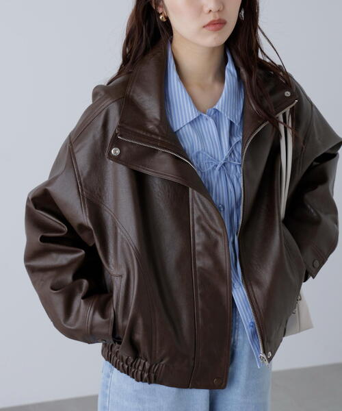 FREE'S MART（フリーズマート）の「◆スタンド合皮ブルゾン（ブルゾン・レディース・ブラック/ブラウン/ベージュ系その他・MEDIUM/SMALL）」の15枚目の写真