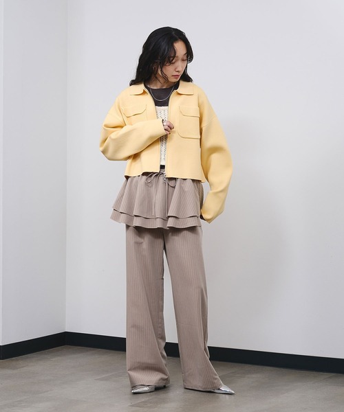 ROSE BUD(ローズバッド)の「LAYERED SKIRT STRIPE PANTS(その他パンツ・レディース・ネイビー/ベージュ・ONE SIZE)」の5枚目の写真