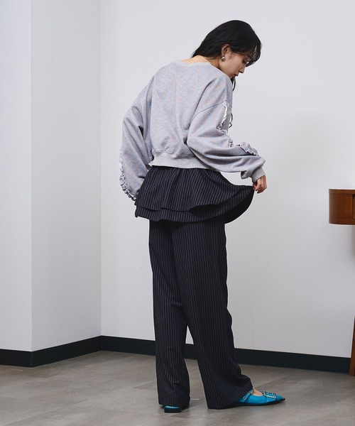 ROSE BUD(ローズバッド)の「LAYERED SKIRT STRIPE PANTS(その他パンツ・レディース・ネイビー/ベージュ・ONE SIZE)」の14枚目の写真