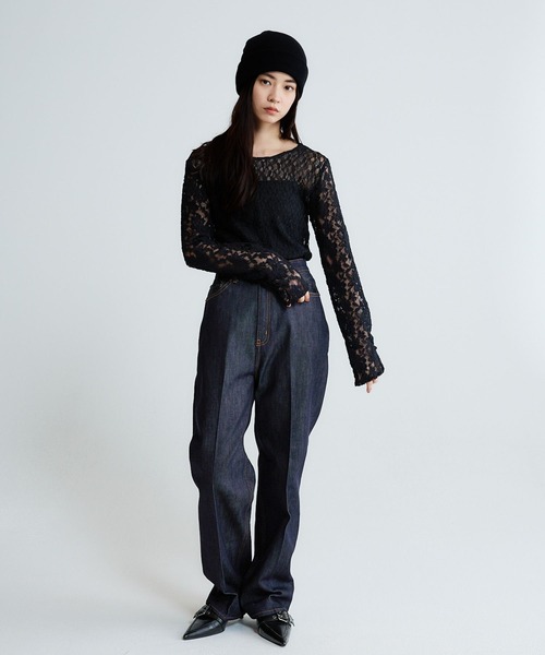 JEANASIS(ジーナシス)の「2WAYスリットレースLS TEE/652649(Tシャツ/カットソー・レディース・ブラック/ホワイト・FREE)」の5枚目の写真