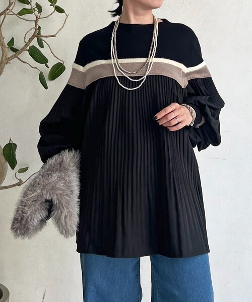 un dix cors（アンディコール）の「ライン入りニット異素材プルオーバー（ニット/セーター・レディース・ベージュ・FREE）」の2枚目の写真