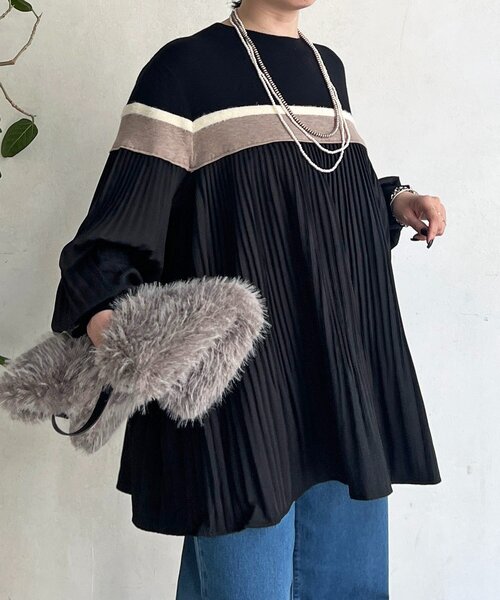 un dix cors（アンディコール）の「ライン入りニット異素材プルオーバー（ニット/セーター・レディース・ベージュ・FREE）」の3枚目の写真