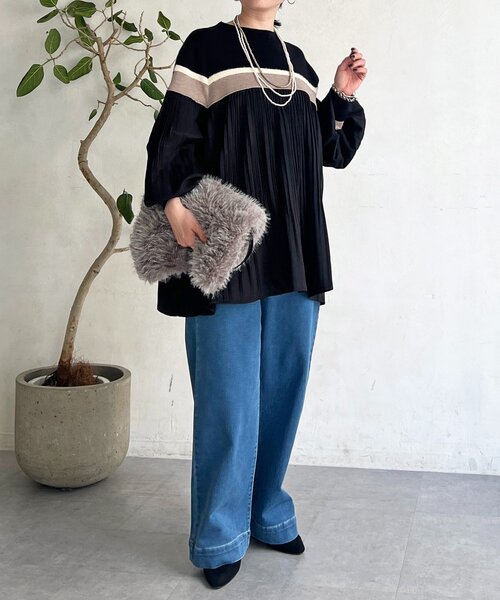 un dix cors（アンディコール）の「ライン入りニット異素材プルオーバー（ニット/セーター・レディース・ベージュ・FREE）」の4枚目の写真