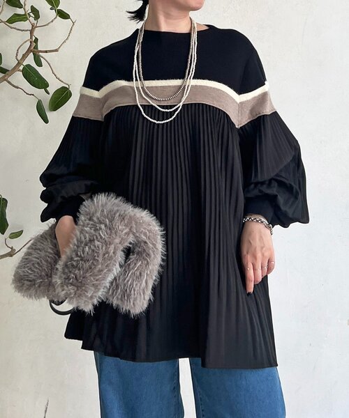 un dix cors（アンディコール）の「ライン入りニット異素材プルオーバー（ニット/セーター・レディース・ベージュ・FREE）」の5枚目の写真