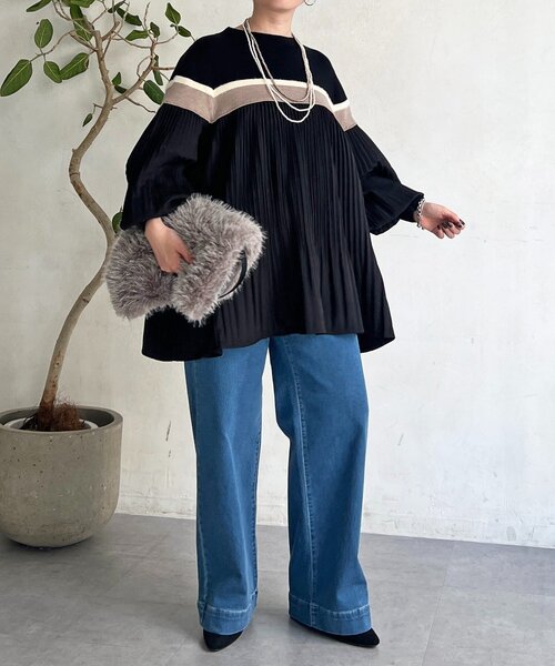 un dix cors（アンディコール）の「ライン入りニット異素材プルオーバー（ニット/セーター・レディース・ベージュ・FREE）」の6枚目の写真