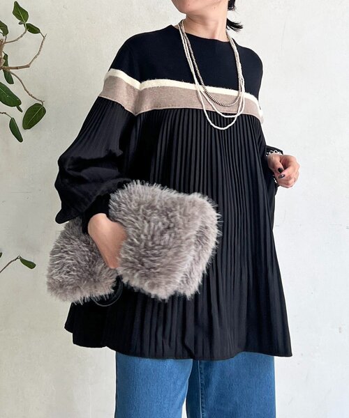 un dix cors（アンディコール）の「ライン入りニット異素材プルオーバー（ニット/セーター・レディース・ベージュ・FREE）」の8枚目の写真