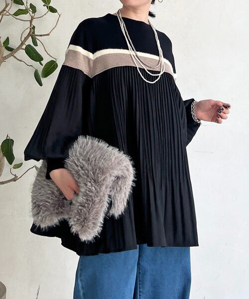 un dix cors（アンディコール）の「ライン入りニット異素材プルオーバー（ニット/セーター・レディース・ベージュ・FREE）」の9枚目の写真