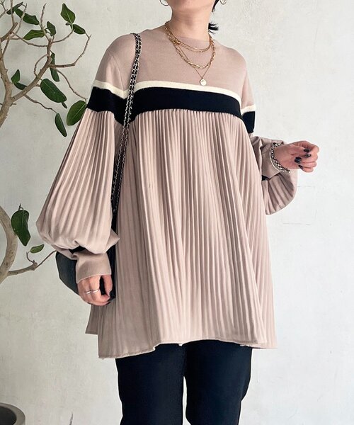 un dix cors（アンディコール）の「ライン入りニット異素材プルオーバー（ニット/セーター・レディース・ベージュ・FREE）」の12枚目の写真