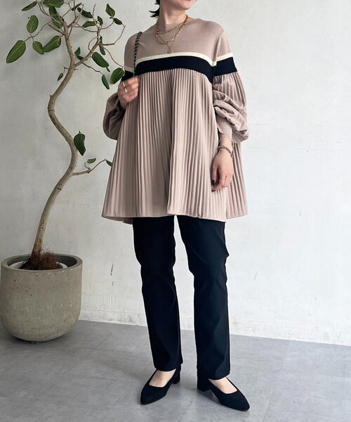 un dix cors（アンディコール）の「ライン入りニット異素材プルオーバー（ニット/セーター・レディース・ベージュ・FREE）」の14枚目の写真