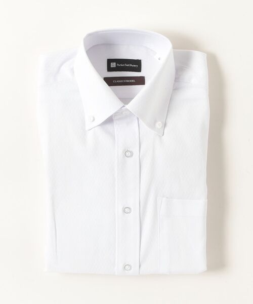Perfect Suit FActory(パーフェクトスーツファクトリー)の「ドビー長袖ワイシャツ セミワイドカラー ホワイト(ビジネスシャツ・メンズ・ホワイト・LL/L/M/S)」の1枚目の写真